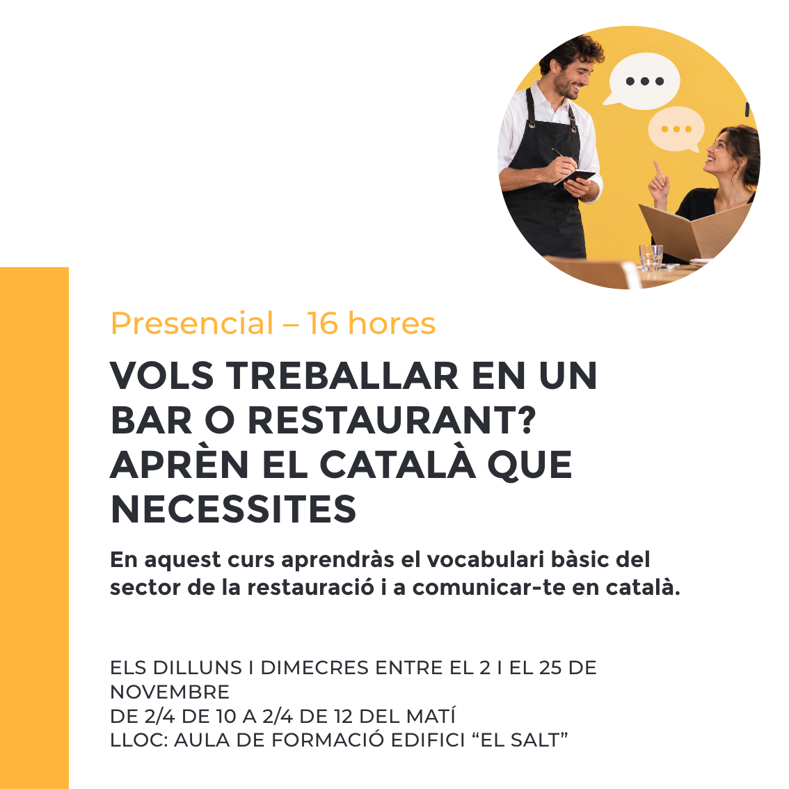 Vols treballar en un bar o restaurant? Apr&egrave;n el catal&agrave; que necessites