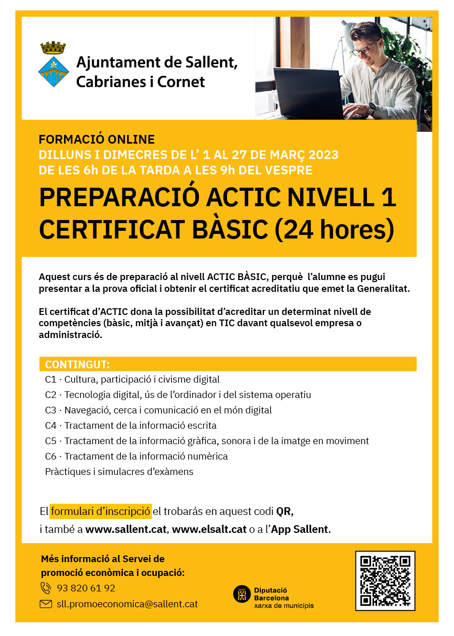 Preparació ACTIC nivell 1 Certificat Bàsic (24 hores)