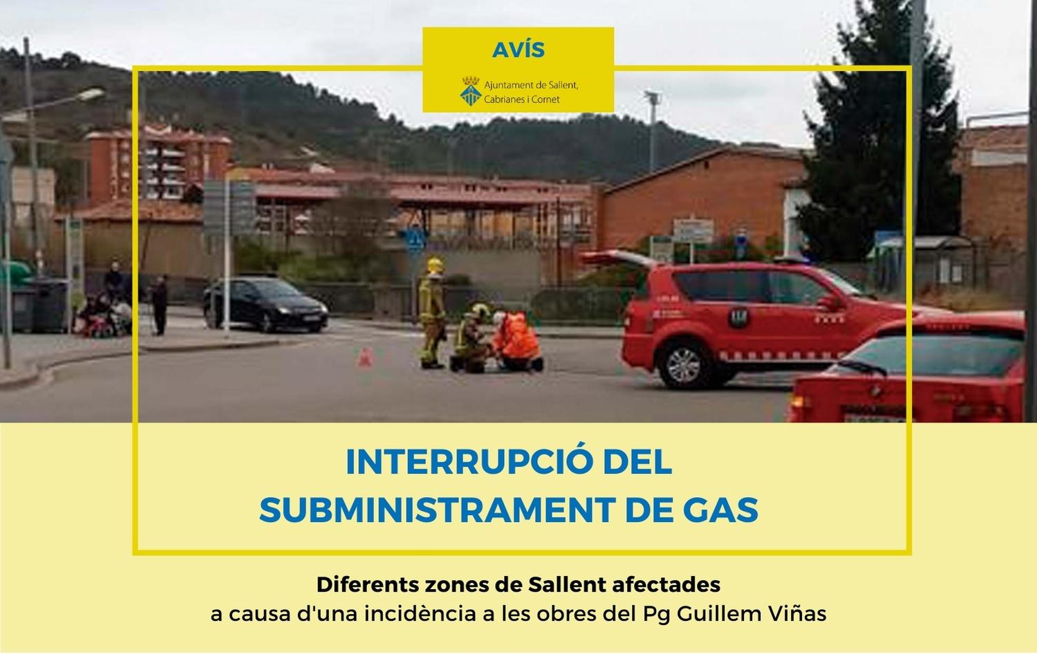 Avís d'interrupció del subministrament de gas a causa d'una incidència a les obres del Passeig Guillem Viñas