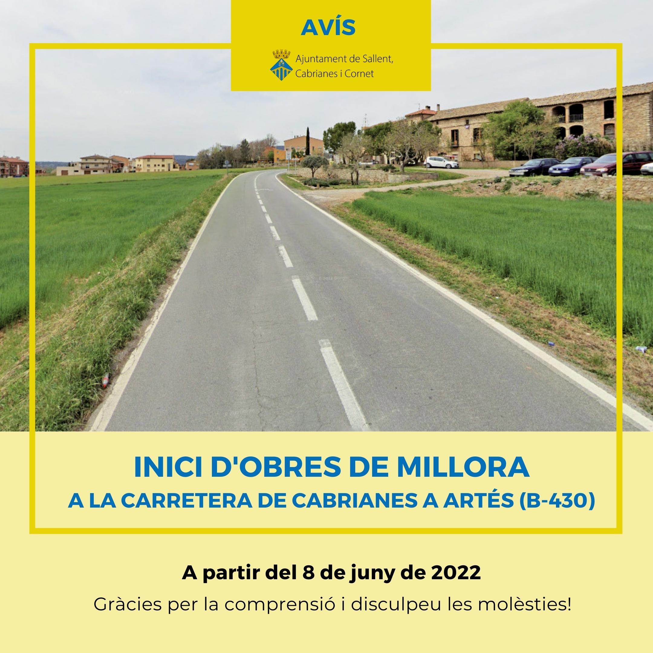 Inici obres de millora a la carretera de Cabrianes a Artés (B-430)