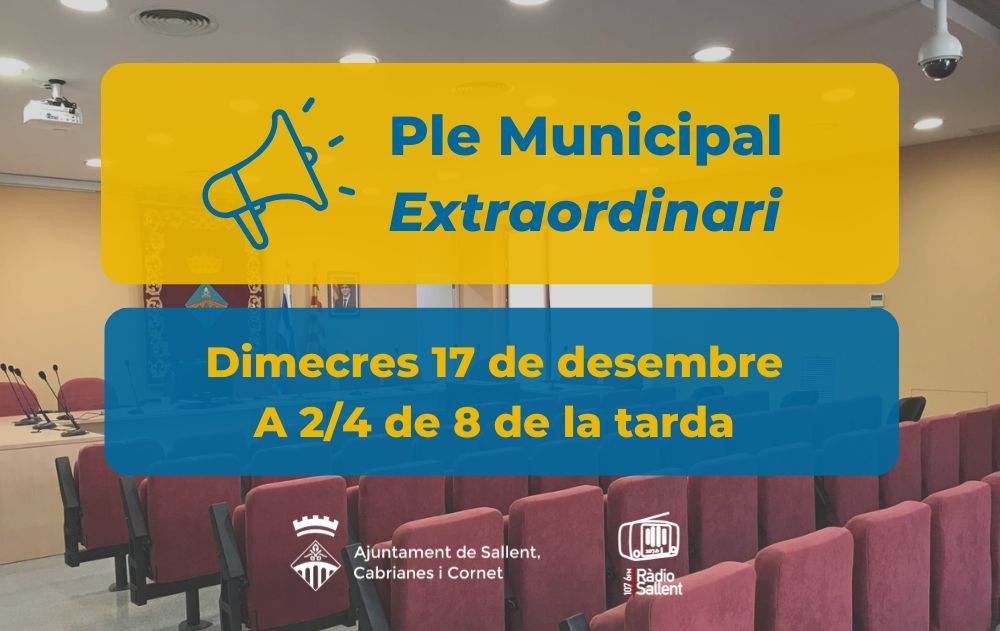Convocatòria del Ple Municipal extraordinari del 17 de desembre de 2025