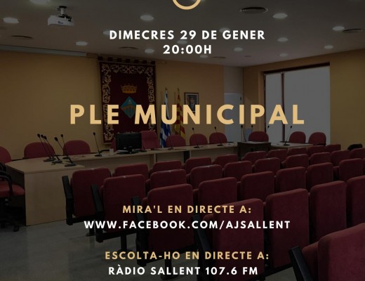 Convocatòria del ple municipal ordinari, el 29 de gener a les 20:00h a l'Ajuntament de Sallent