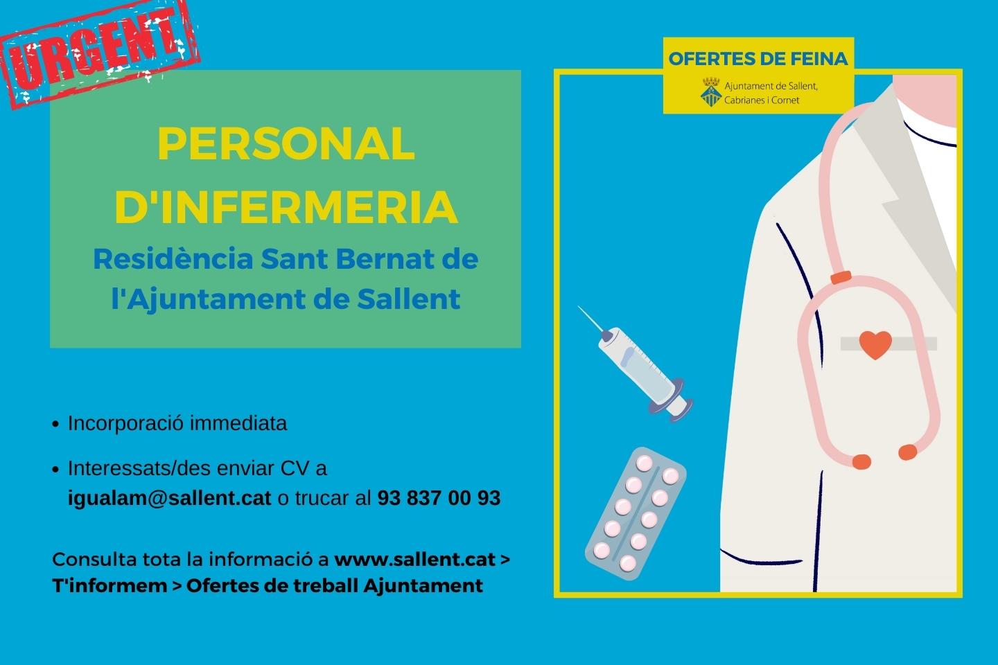 Oferta de feina - Personal d'infermeria per a la Residència Sant Bernat