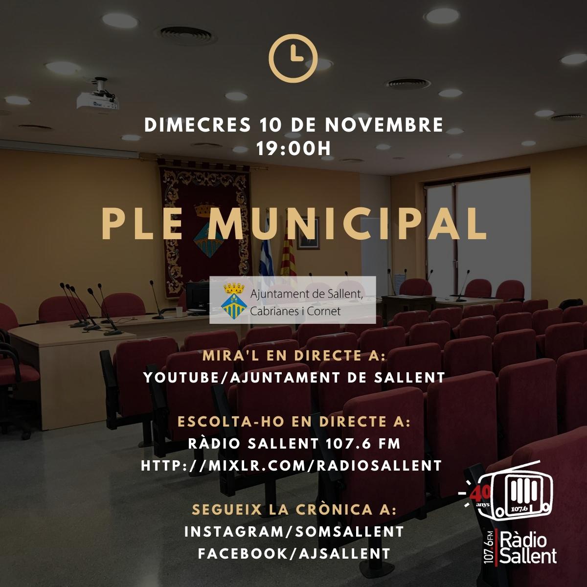 Convocatòria del Ple Municipal Ordinari del 10 de novembre de 2021