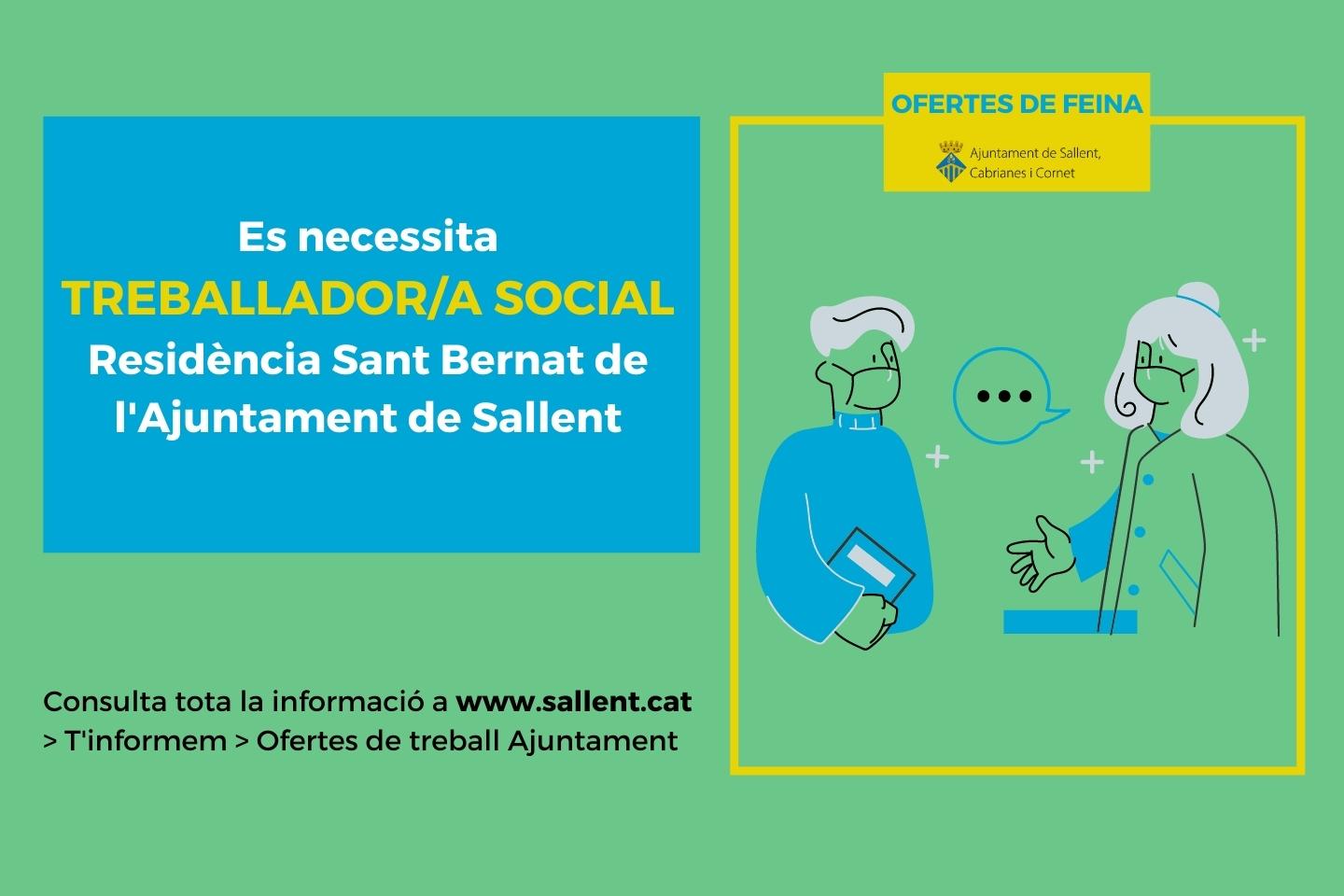 Oferta de feina - Treballador/a social Residència Sant Bernat