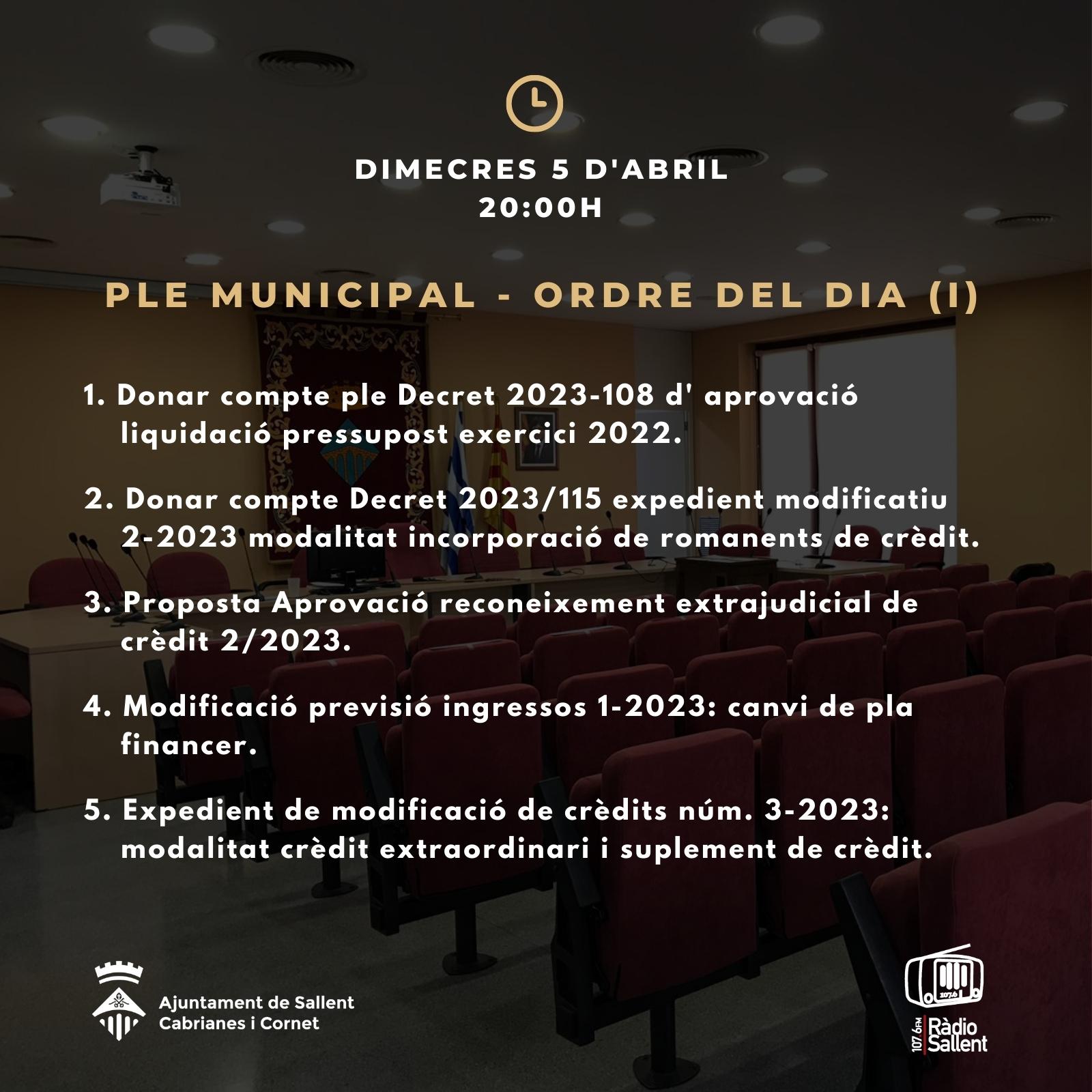 Ordre del dia del Ple Municipal del 5 d'abril de 2023 (pàg. 1)