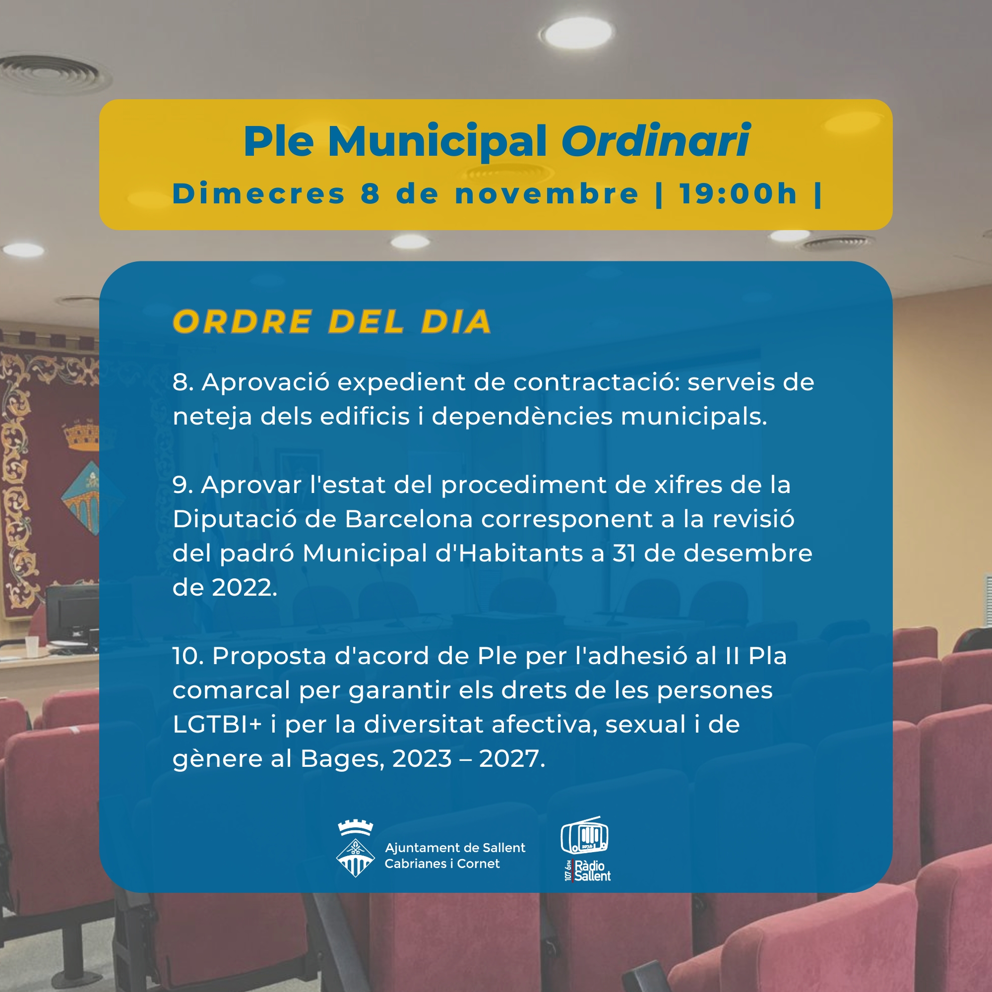 Convocatòria del Ple Municipal del 8 de novembre de 2023