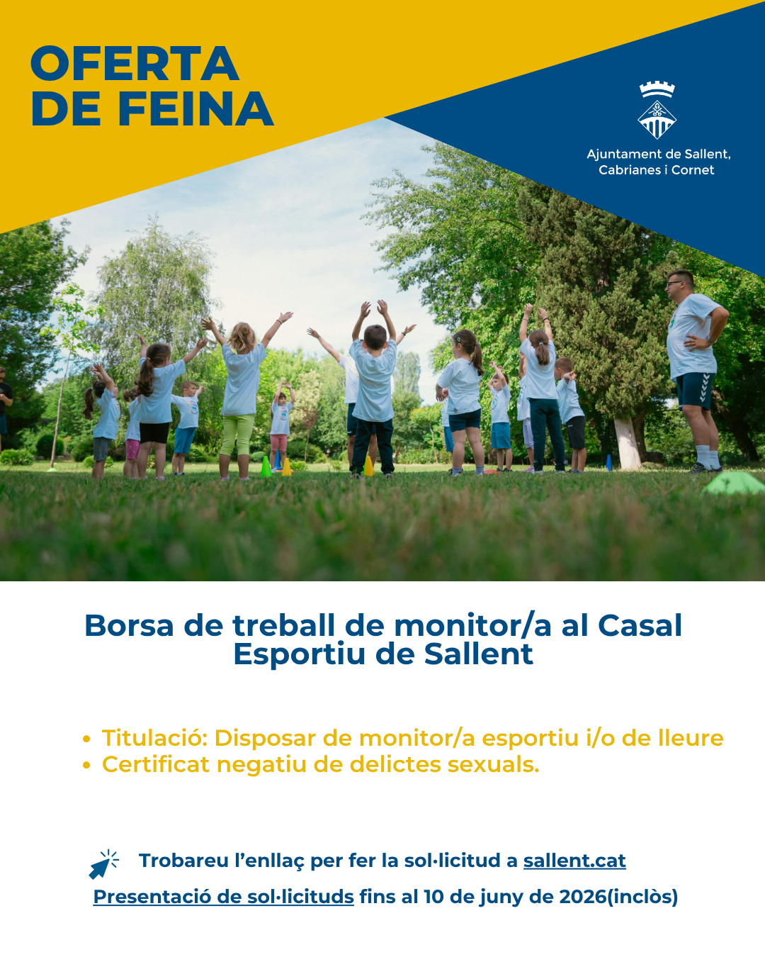 Borsa de treball per fer de monitor/a al Casal Esportiu de Sallent 2026
