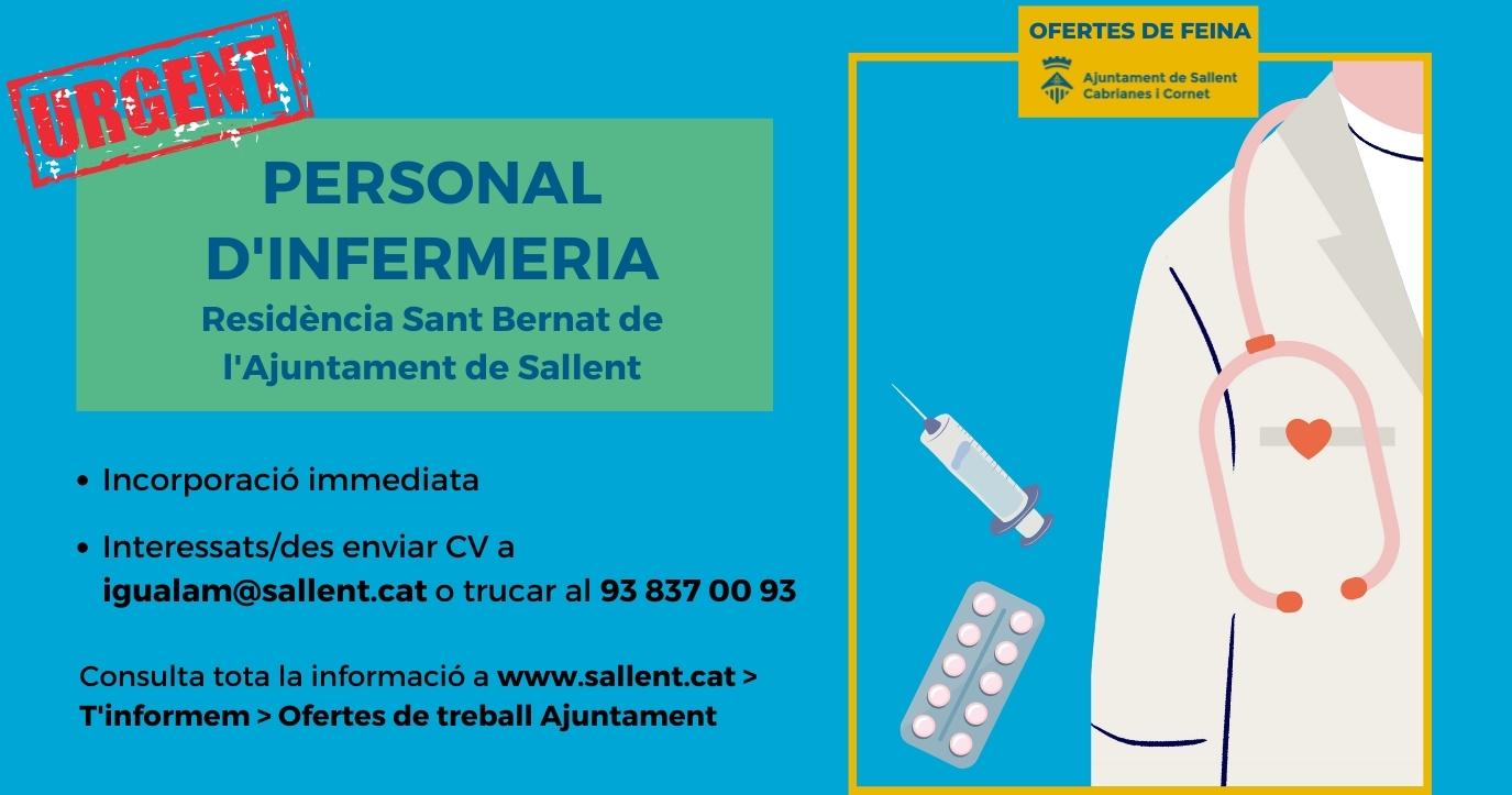 OFERTA DE FEINA: Es necessita personal d'infermeria per a la Residència Sant Bernat